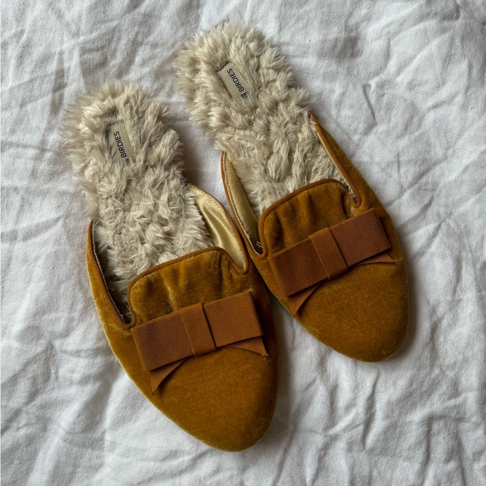 Yellow Velvet Birdies Slides